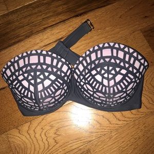 Grey/Pink Strapless Swimsuit Top